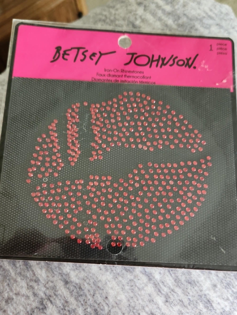 Betsey Johnson Pink Rhinestone Lip Iron-On Motif